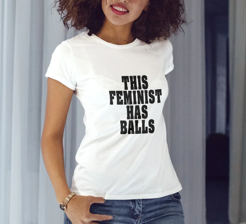 This Feminist Has Balls Shirt, Womens Tee Shirt-- Chenille Fabric Brocade Fabric Lace Fabric