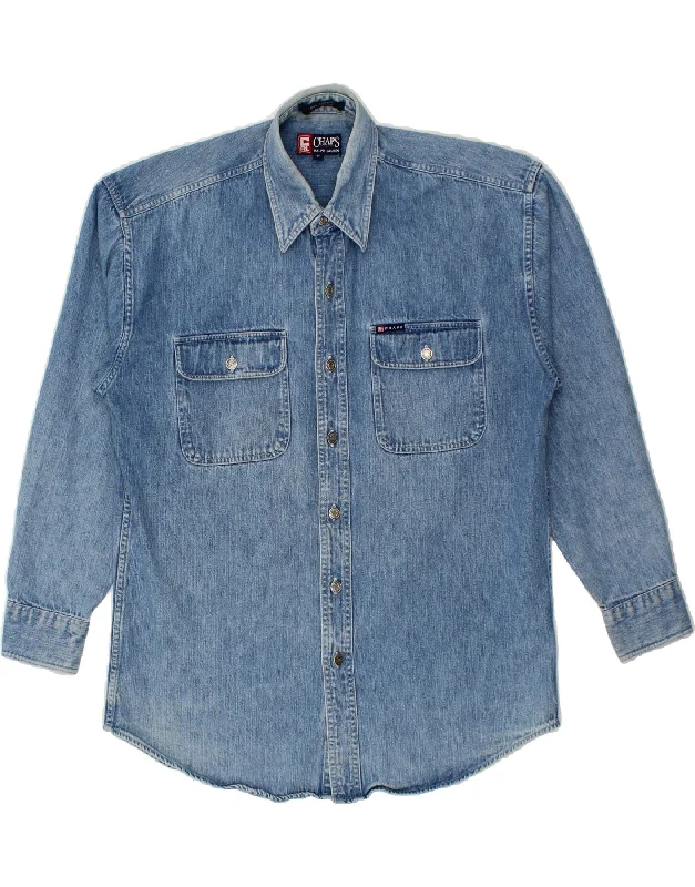 CHAPS RALPH LAUREN Mens Denim Shirt Medium Blue Cotton-- Solid Print Embellished