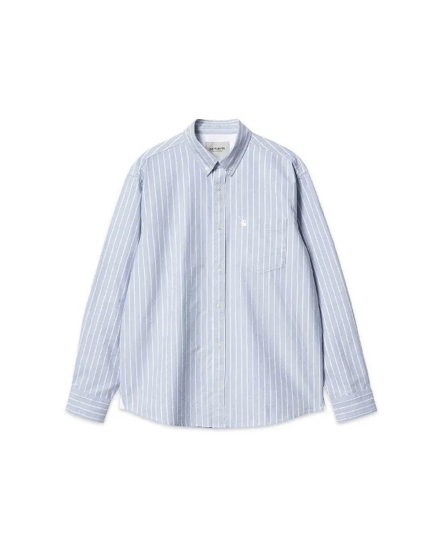 L/S Dowlen Shirt - Dowlen Stripe Bleach / White-- Hooded Caped Shawl Collar