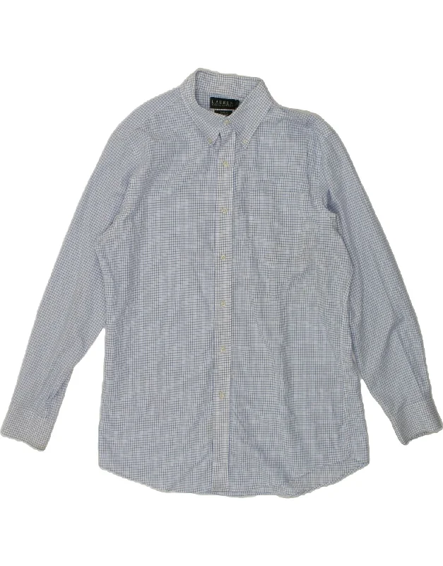 RALPH LAUREN Mens Slim Fit Shirt Size 34/35 Large Blue Check Cotton-- Terry Blend Velvet Blend Canvas Blend