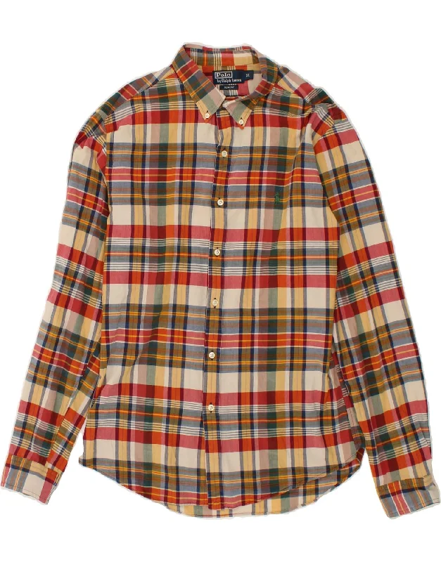 POLO RALPH LAUREN Mens Slim Fit Shirt XL Multicoloured Check Cotton-- Terry Blend Velvet Blend Canvas Blend