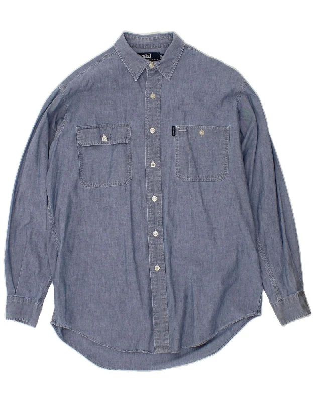 POLO RALPH LAUREN Mens Shirt Medium Blue Cotton-- Graphic Embroidered Appliqued