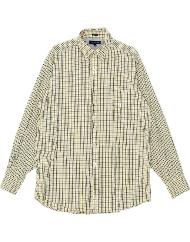 TOMMY HILFIGER Mens Regular Fit Shirt Size 16 Large Yellow Check Cotton-- Sequined Glittery Shiny