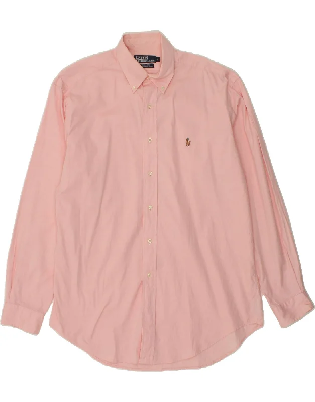 POLO RALPH LAUREN Mens Yarmouth Loose Fit Shirt Size 16 Large Pink Cotton-- Zippered Front Buttoned Front Snap Front