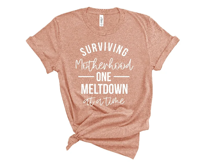 dkhandmade - SURVIVING MOTHERHOOD ONE MELTDOWN AT A TIME T-SHIRT-- Spandex Blend Rayon Blend Denim Blend