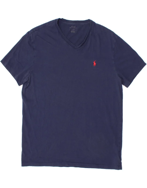 POLO RALPH LAUREN Mens T-Shirt Top Large Navy Blue Cotton-- Fleece Nylon Spandex