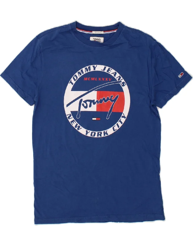 TOMMY HILFIGER Mens Regular Fit Graphic T-Shirt Top Small Blue Cotton-- Terry Blend Velvet Blend Canvas Blend