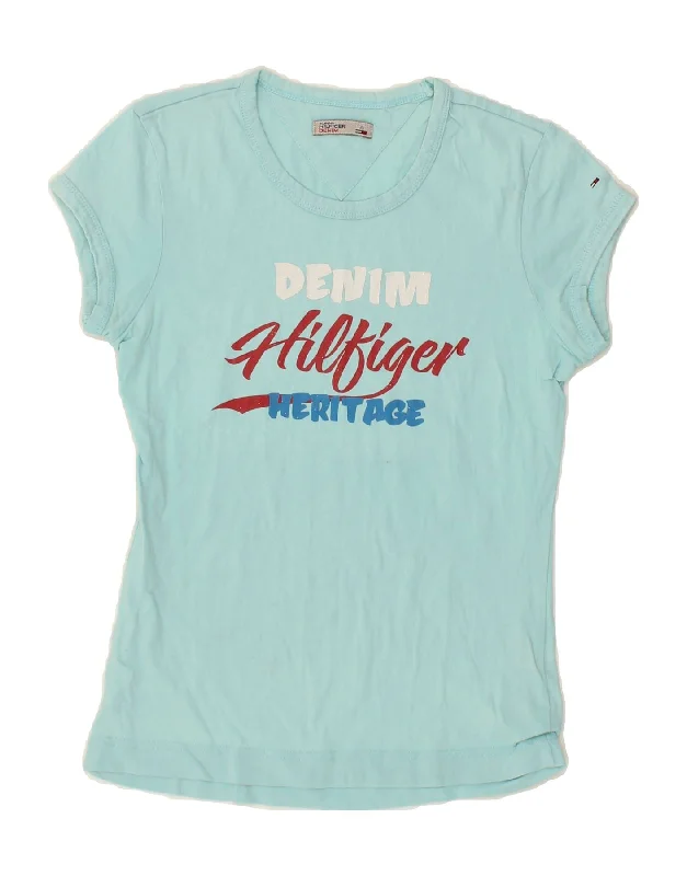TOMMY HILFIGER Womens Graphic T-Shirt Top UK 10 Small Blue Cotton-- Casual Formal Business