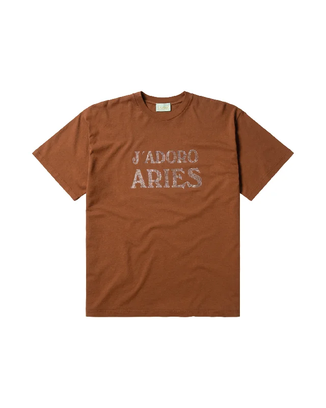 J'Adoro Aries Diamante T-Shirt - Brown-- Fleece Nylon Spandex