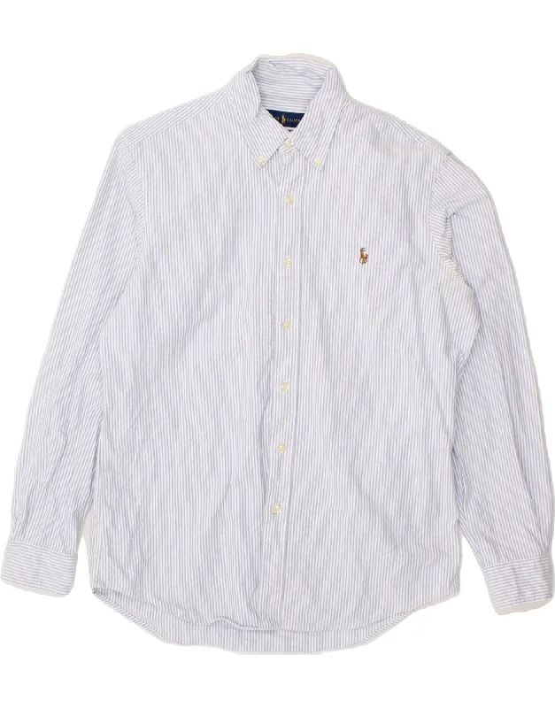 RALPH LAUREN Mens Classic Fit Shirt Medium Blue Striped Cotton-- Houndstooth Herringbone Solid