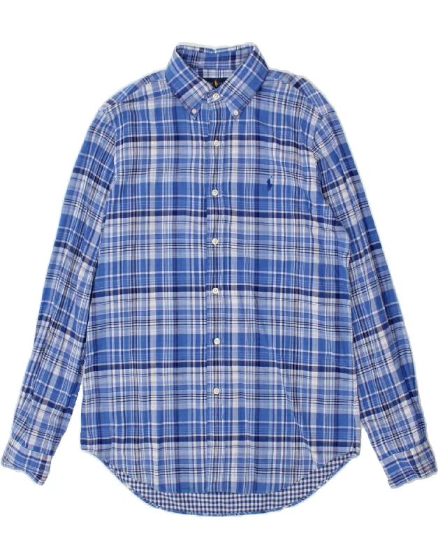 RALPH LAUREN Mens Shirt Medium Blue Check Cotton-- Sequined Glittery Shiny