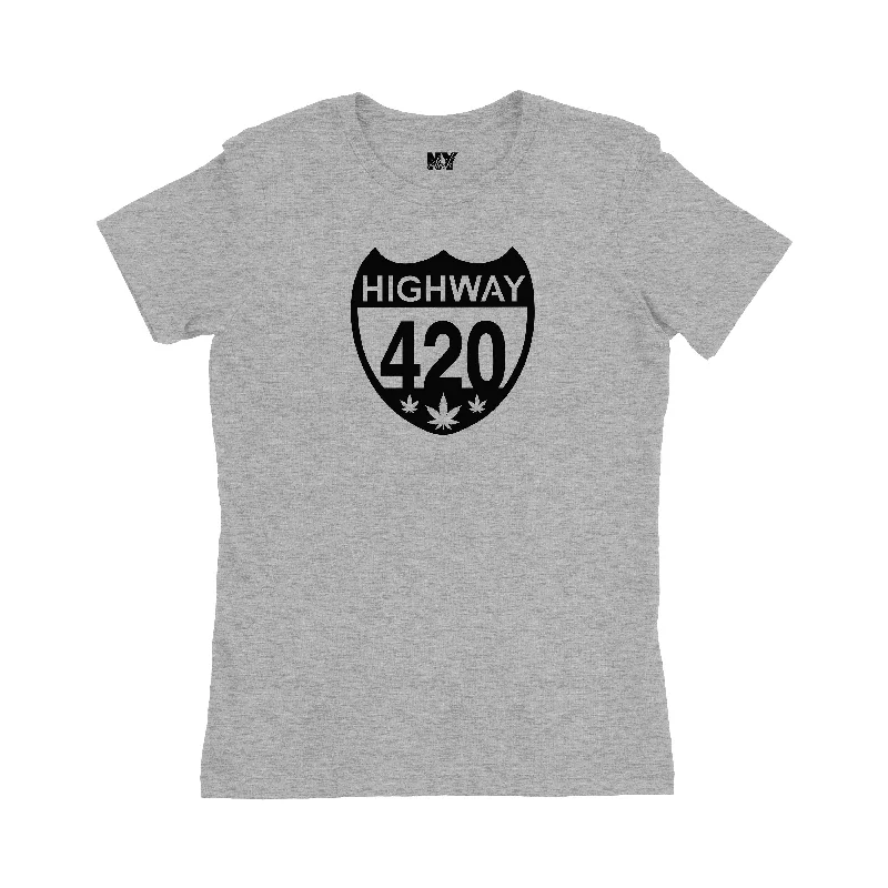Highway 420 Shirt, Womens Tee Shirt-- Notch Collar Peter Pan Collar Cowl Neck