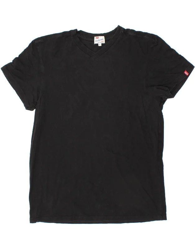LEVI'S Mens T-Shirt Top Large Black Cotton-- Zippered Buttoned Snapped