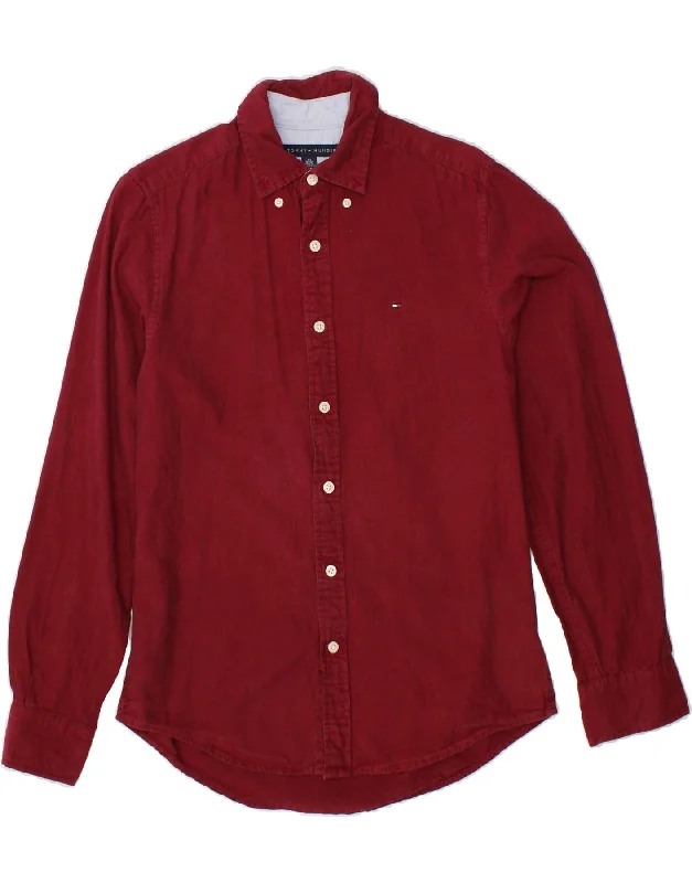 TOMMY HILFIGER Mens Custom Fit Shirt XS Burgundy Cotton-- Striped Floral Plaid