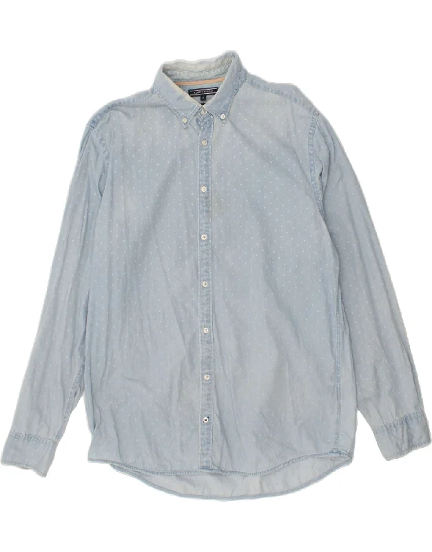 TOMMY HILFIGER Mens Abstract Pattern Shirt XL Blue Cotton-- Iron Safe Non-Iron Wrinkle Free