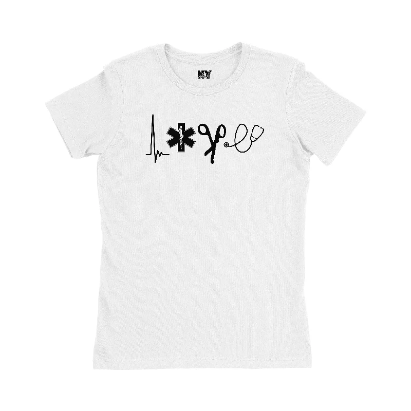 LOVE EMT Shirt, EMT Womens Tee Shirt-- Fleece Nylon Spandex