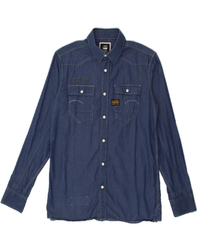 G-STAR Mens Shirt Medium Navy Blue Cotton-- Welt Pockets Slit Pockets
