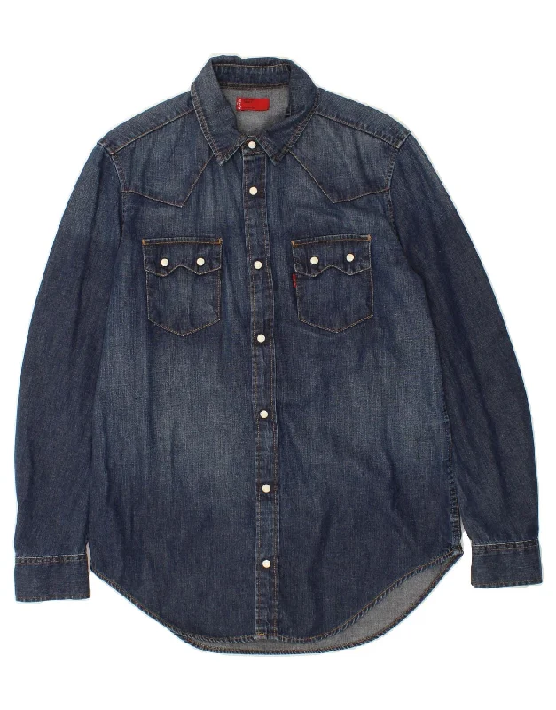 LEVI'S Mens Denim Shirt Small Navy Blue Cotton-- Collared Crew Neck Turtle Neck