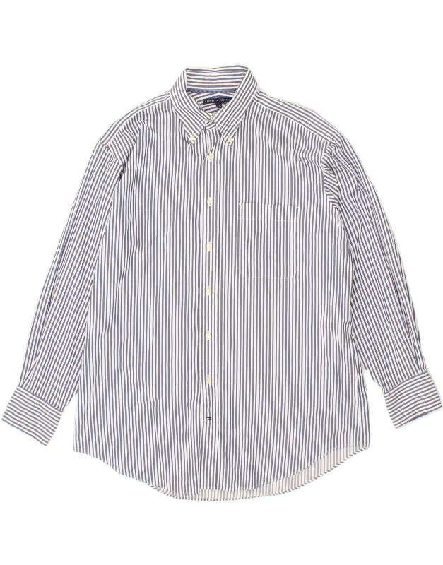 TOMMY HILFIGER Mens Shirt  Size 16 Large Blue Striped Cotton-- V-Neck T-Shirt Long Sleeve Cotton
