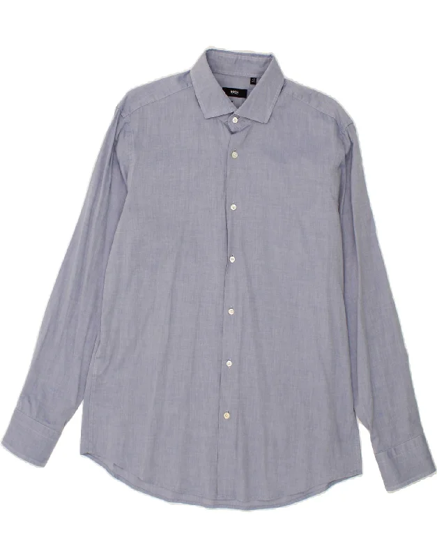 HUGO BOSS Mens Regular Fit Shirt Size 42 1/2 Large Blue Cotton-- Modern Contemporary Chic
