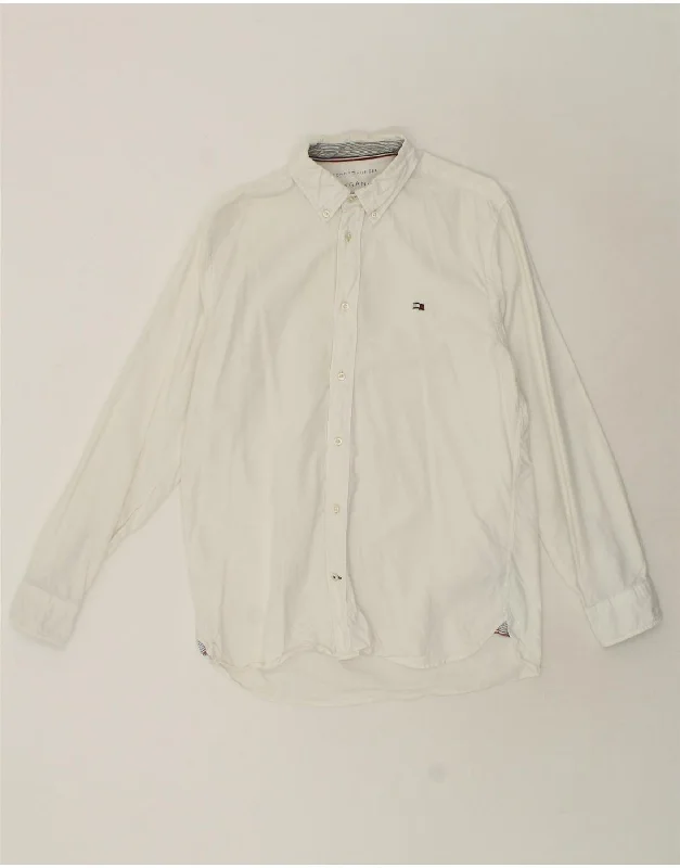 TOMMY HILFIGER Mens Shirt Large White Cotton-- Hooded Caped Shawl Collar