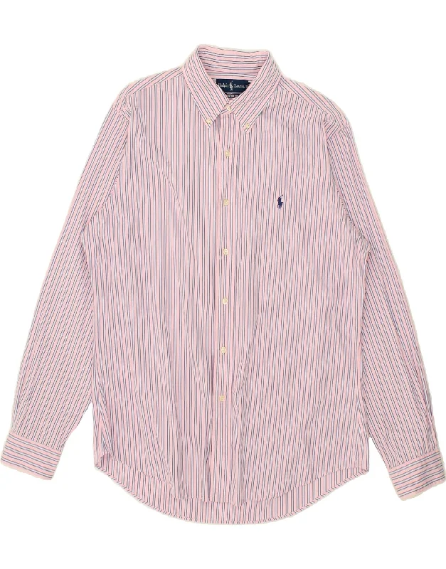 RALPH LAUREN Mens Custom Fit Shirt Size 16 1/2  42 Large Pink Striped-- Ribbed Striped Patterned