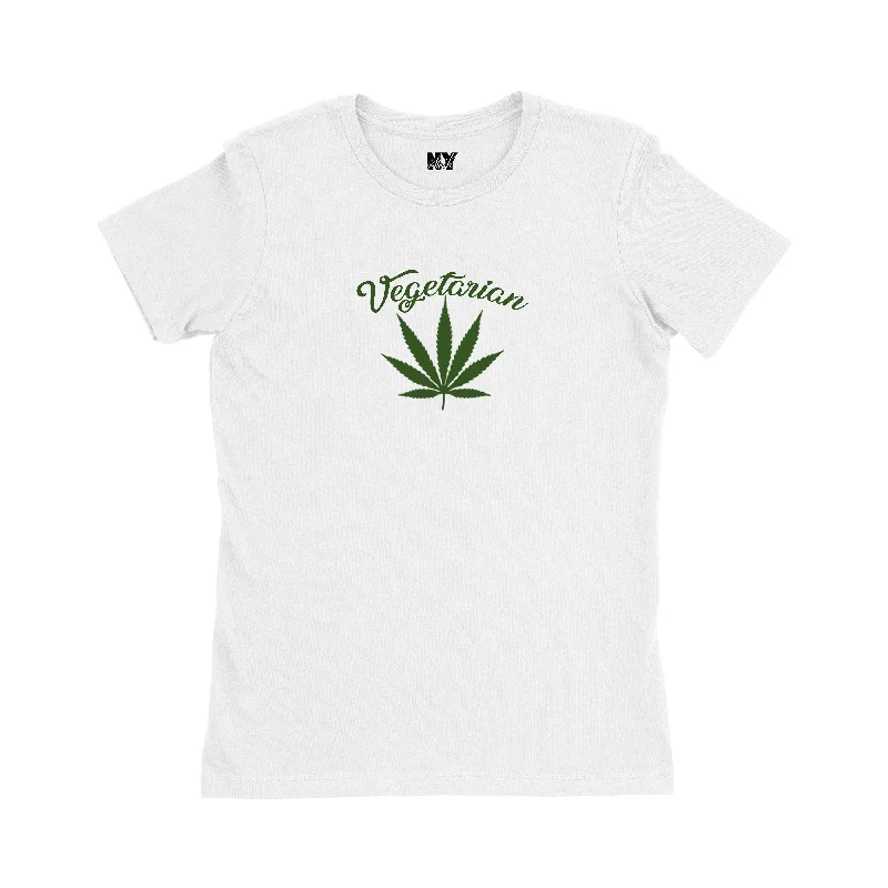 Vegetarian Pot Leaf Shirt, Womens Tee Shirt-- Striped Floral Plaid