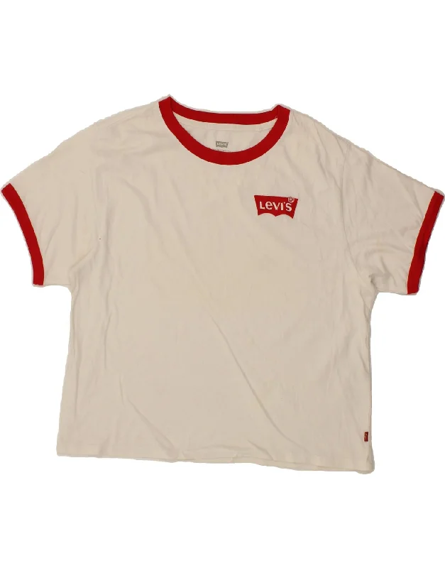 LEVI'S Womens Oversized T-Shirt Top UK 6 XS White-- Lace Blend Ribbed Blend Corduroy Blend