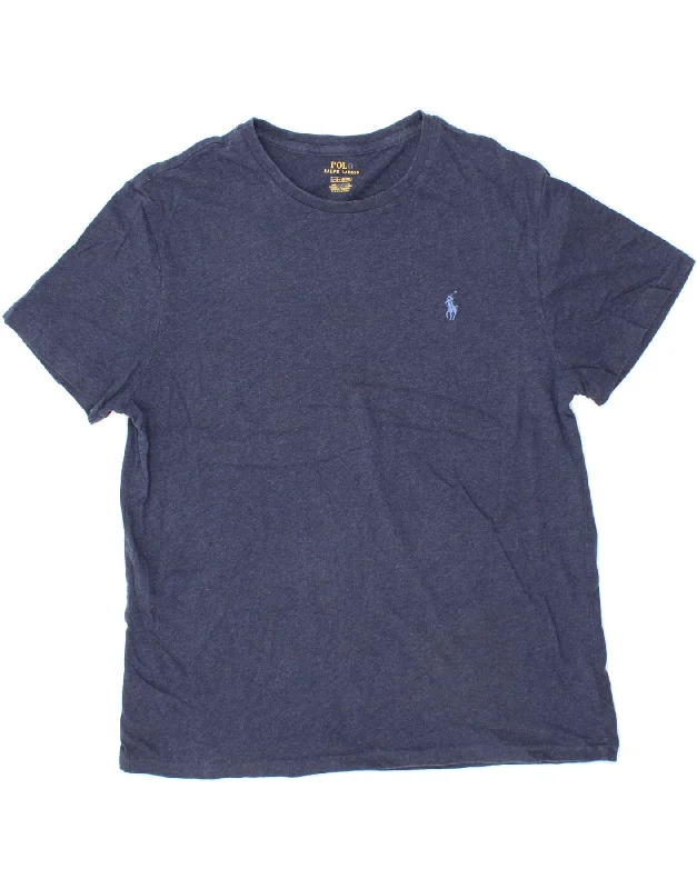 POLO RALPH LAUREN Mens T-Shirt Top Large Navy Blue Flecked Cotton-- Polka Dot Checkered Tartan