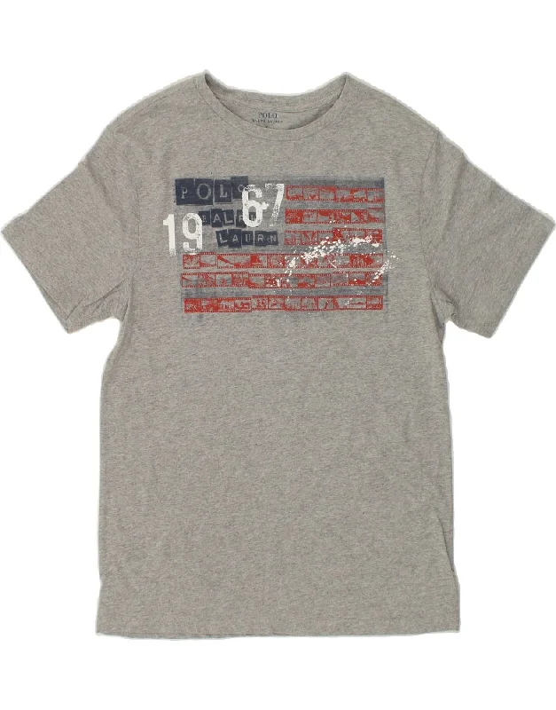 POLO RALPH LAUREN Womens Graphic T-Shirt Top UK 16 Large Grey Cotton-- Faux Fur Fabric Real Fur Fabric Shearling Fabric