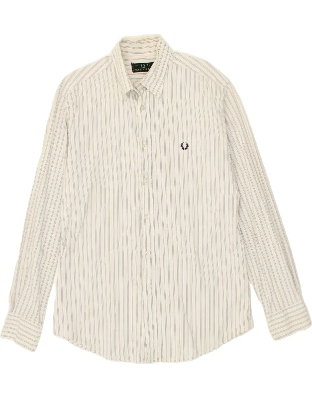 FRED PERRY Mens Shirt XL White Striped Cotton-- Anti-Pilling Machine Wash Handmade