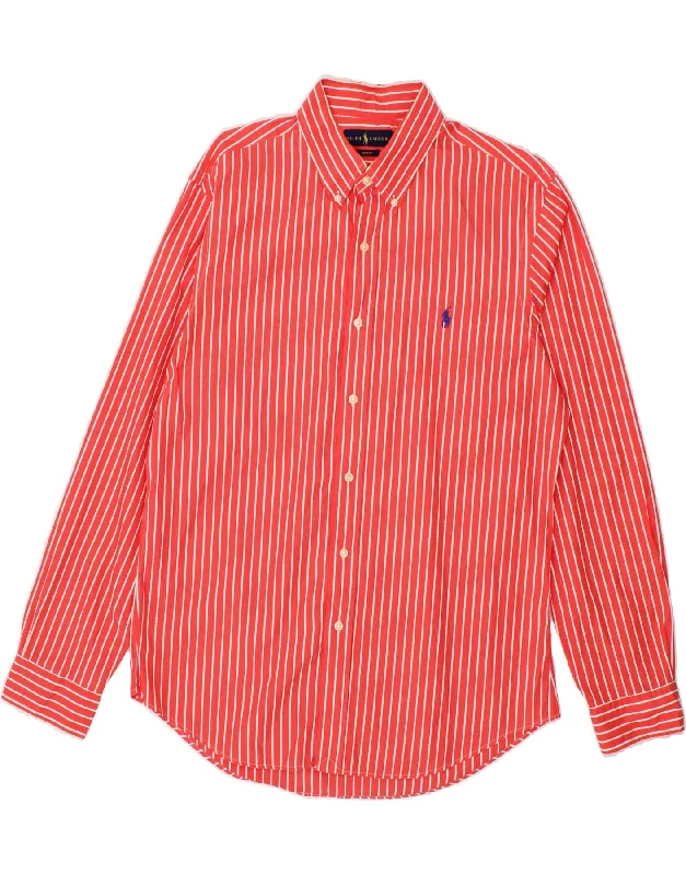 RALPH LAUREN Mens Slim Fit Shirt Large Red Pinstripe Cotton-- Nylon Fabric Polyester Fabric Spandex Fabric