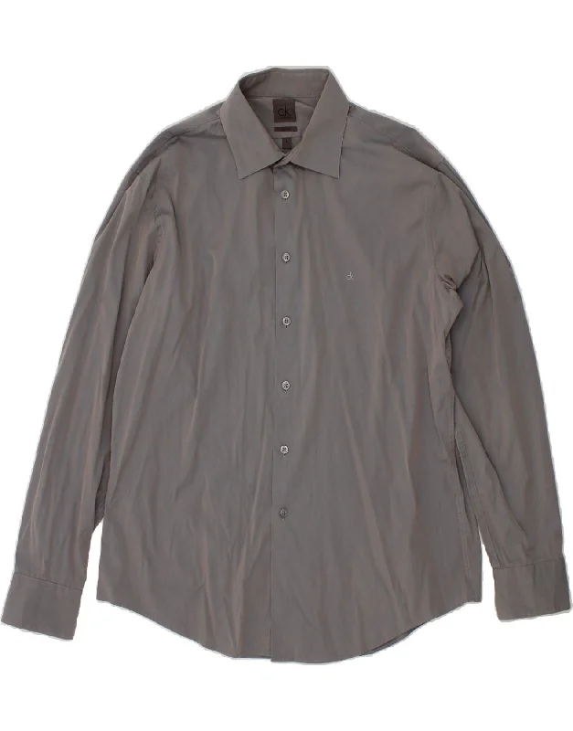 CALVIN KLEIN Mens Slim Fit Shirt Size 43 17 XL Grey-- Fleece Fabric Down Fabric Feather Fabric