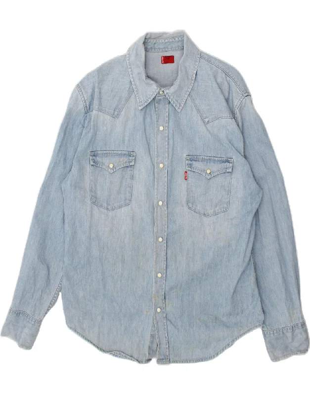 LEVI'S Mens Denim Shirt Large Blue Cotton-- Silk Blend Satin Velvet