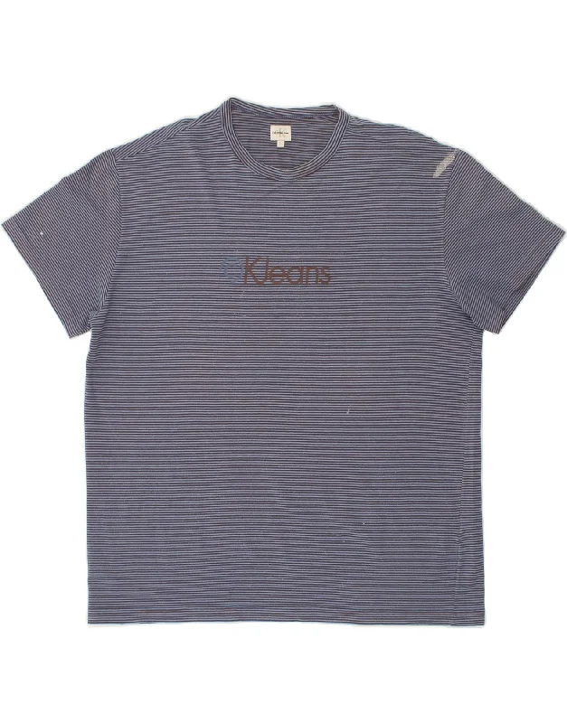 CALVIN KLEIN JEANS Mens Graphic T-Shirt Top XL Navy Blue Striped-- Mesh Canvas Denim
