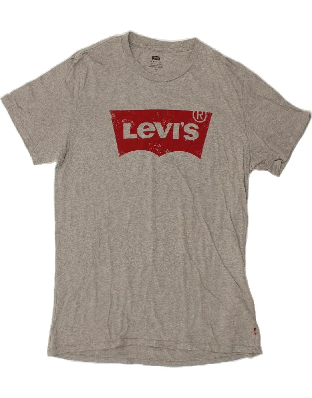 LEVI'S Mens Graphic T-Shirt Top Large Grey Cotton-- Chenille Blend Fleece Blend Nylon Blend
