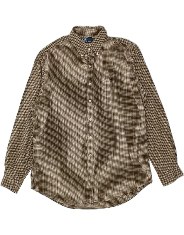 POLO RALPH LAUREN Mens Shirt XL Brown Check Cotton-- Ribbed Striped Patterned