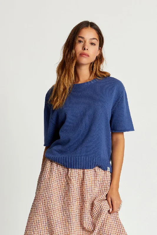 Stevie Organic Linen Shirt Blue-- Rayon Velvet Corduroy