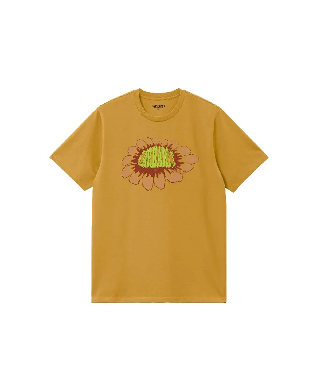S/S Pixel Flower T-Shirt - Sunray-- Ribbed Striped Patterned