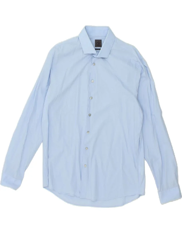CALVIN KLEIN Mens Slim Fit Shirt  Size 43 Medium Blue Cotton-- Print Jacquard Patchwork