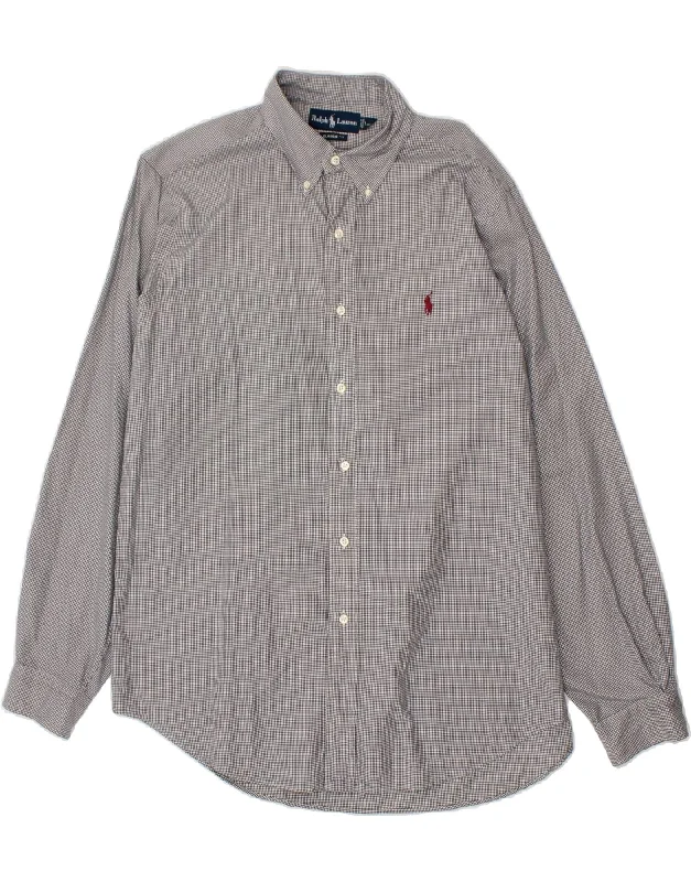 RALPH LAUREN Mens Classic Fit Shirt Size 16 Large Grey Check Cotton-- Chenille Blend Fleece Blend Nylon Blend