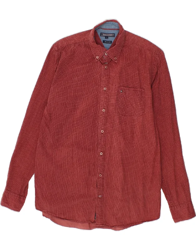 TOMMY HILFIGER Mens New York Fit Shirt Medium Red Spotted-- Chenille Blend Fleece Blend Nylon Blend