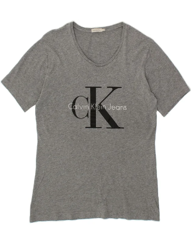 CALVIN KLEIN JEANS Womens Graphic T-Shirt Top UK 18 XL Grey-- Handmade Hand-knitted Hand-woven