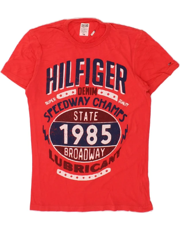 TOMMY HILFIGER Mens Graphic T-Shirt Top Medium Red Cotton-- Oversized T-Shirt Spandex breathable