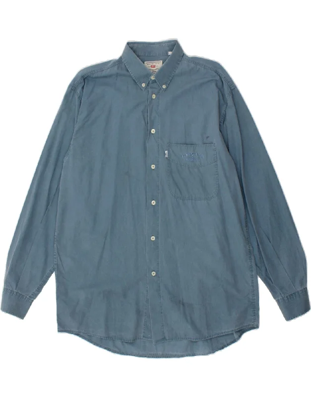 LEVI'S Mens Shirt Large Blue Cotton-- Mesh Blend Leather Blend Suede Blend