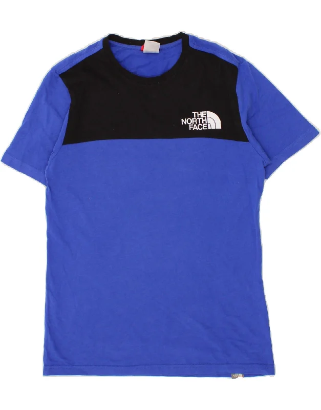THE NORTH FACE Mens T-Shirt Top XS Blue Colourblock Cotton-- Ribbed T-Shirt High Neck Heavyweight
