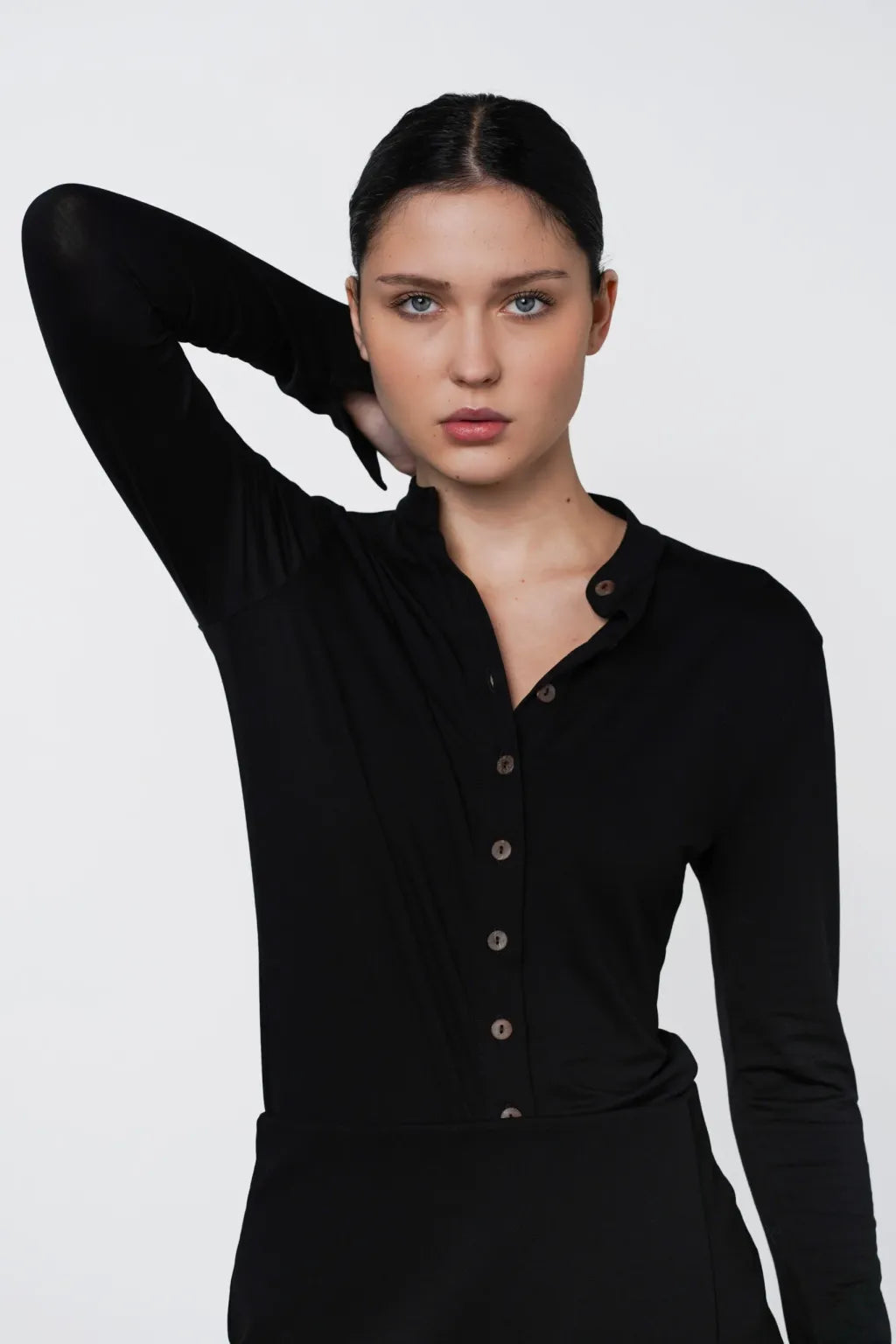 Cole Shirt Black-- Asymmetrical Pockets Print