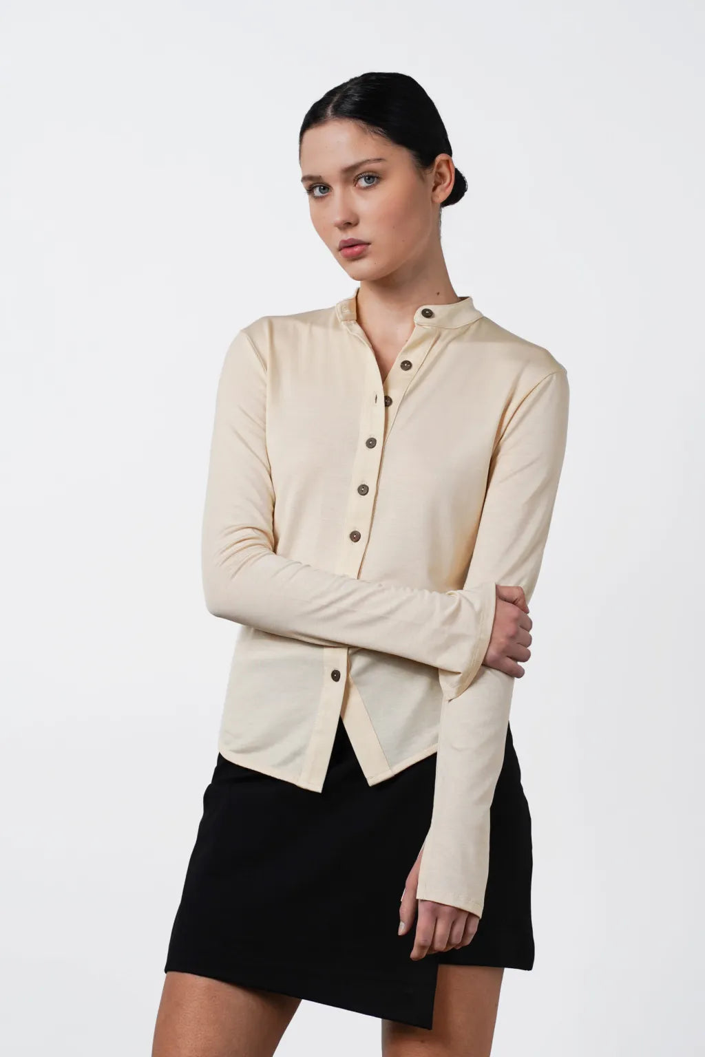 Cole Shirt Cream-- Fitted T-Shirt Seamless Stretchy