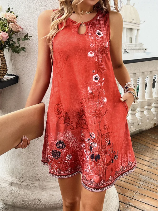 Blue Zone Planet |  Spring and summer holiday sleeveless printed dress Tunics Luxurious high-end