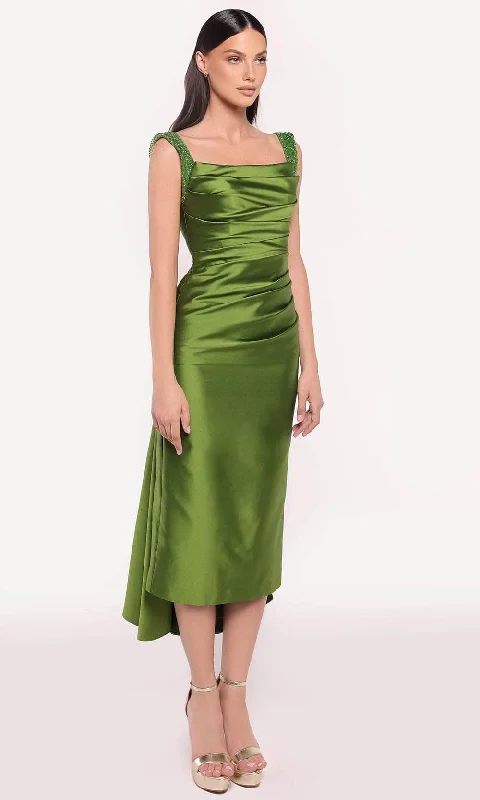 Tarik Ediz 98785 - Open Back Taffeta Dress Crew Neckline Sporty